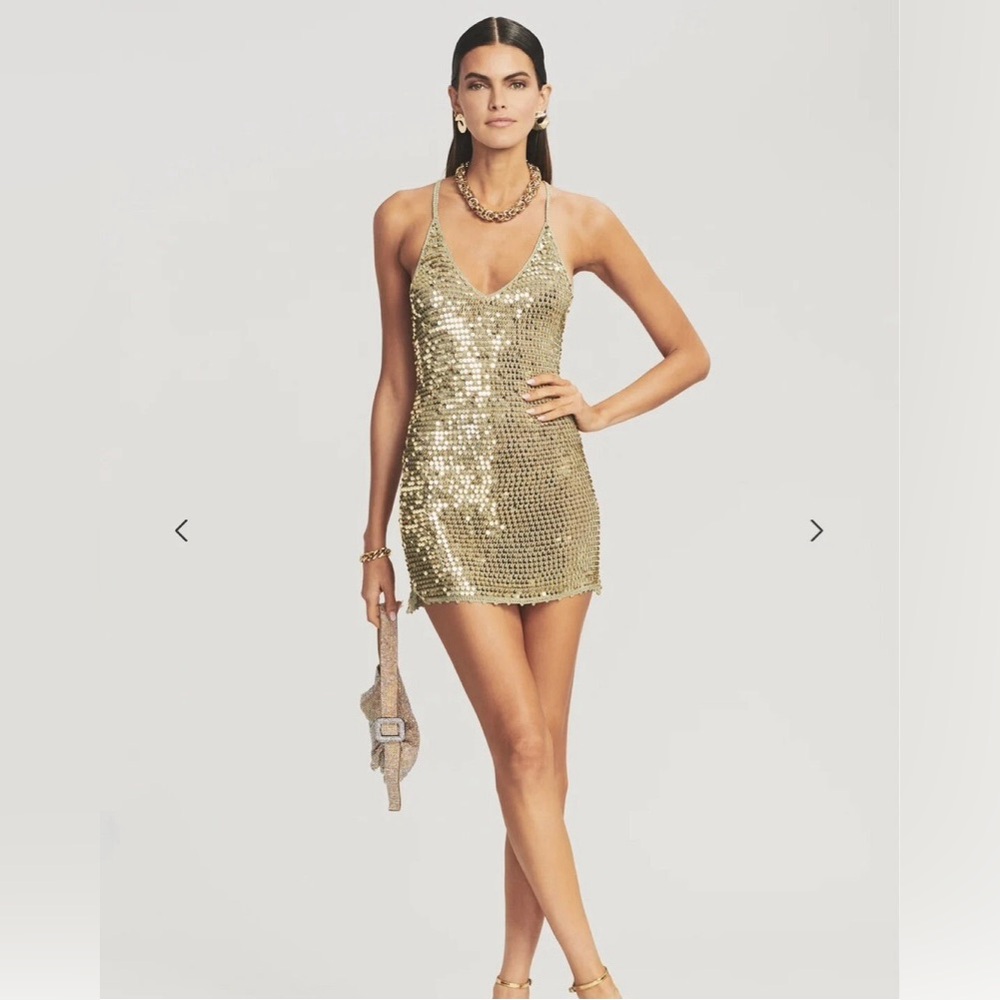 Retrofete Elliana Sequin Crochet Dress XS/S Sage Green Gold